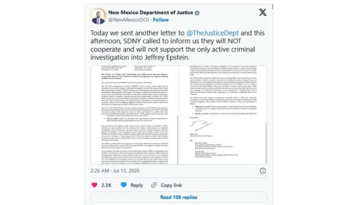 DOJ rejects New Mexico’s demand for unredacted Epstein File
