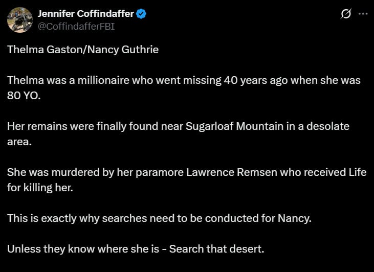 Ex-FBI agent makes fresh plea to search for Nancy Guthrie in remote desert