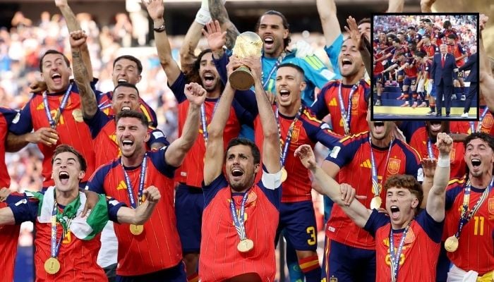 Trump crashes Spains World Cup trophy celebration, hot mic captures ‘blunt’ reaction