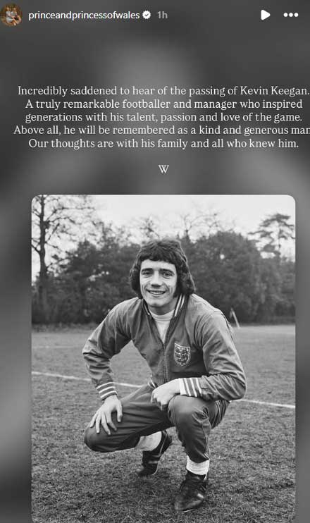 Prince William reacts to England footballer Kevin Keegan’s death