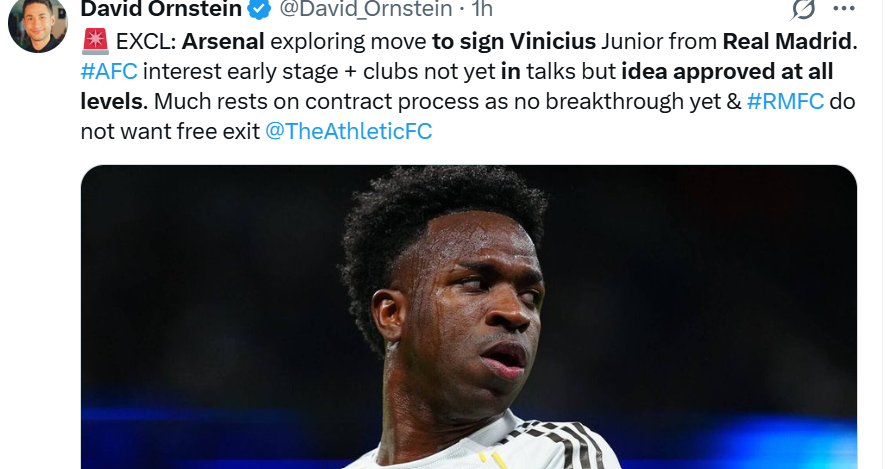 Arsenal eye shock move to sign Real Madrid star Vinicius Junior