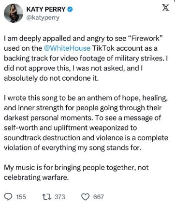 Katy Perry destroys Trump administration in new statement