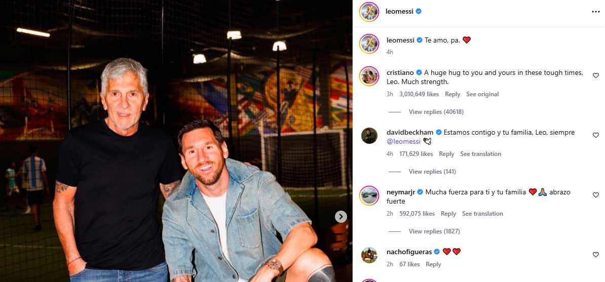 Cristiano Ronaldo reacts to Messis tribute to father Jorge Messi