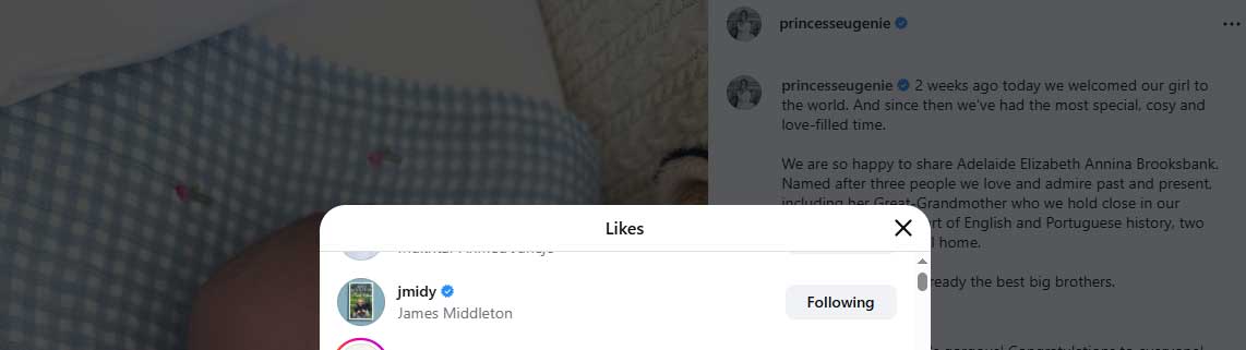 Kate Middletons brother reacts as Princess Eugenie reveals daughters name