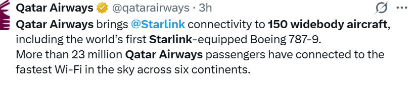 Qatar Airways reaches major milestone in Starlink Wi-Fi rollout: What passengers need to know