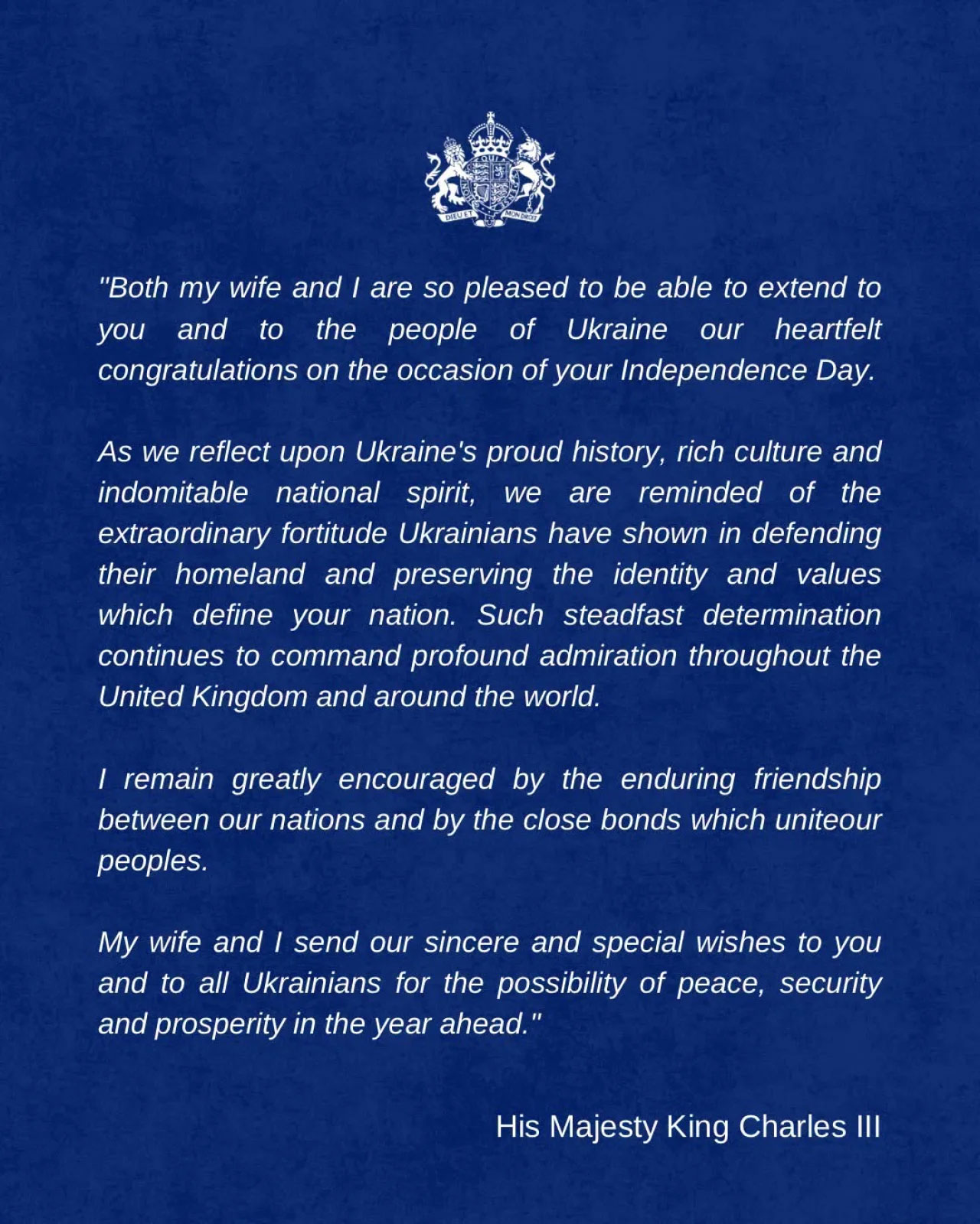 King Charles celebrates Ukraine’s Independence Day on year 4 of Russia war
