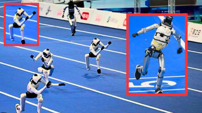 Robot's hilarious high-arm run wins 400m at World Humanoid Games