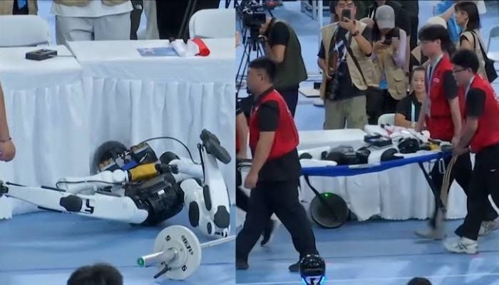 Humanoid robot tries weightlifting—Then crashes into judges’ table