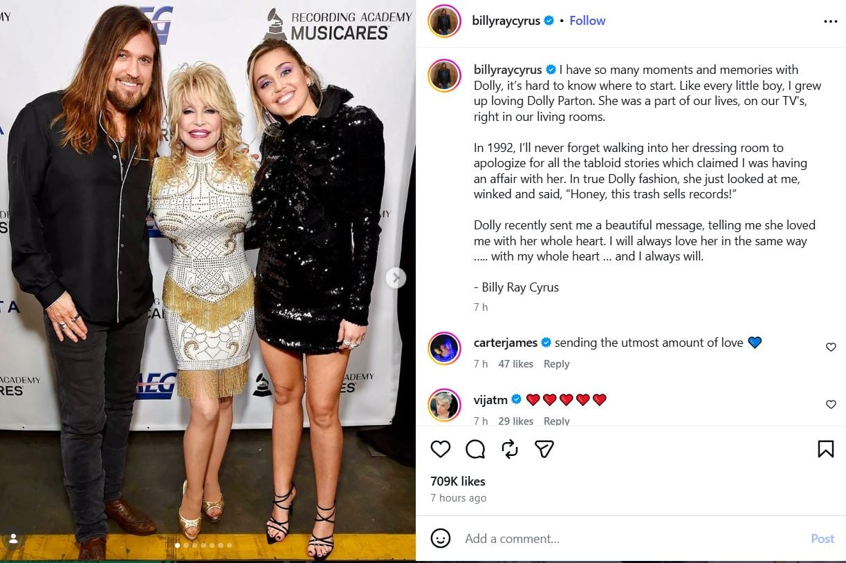 Billy Ray Cyrus remembers Dolly Parton after her shock death