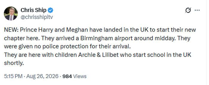 Meghan Markle, Prince Harry land in UK with Archie, Lilibet