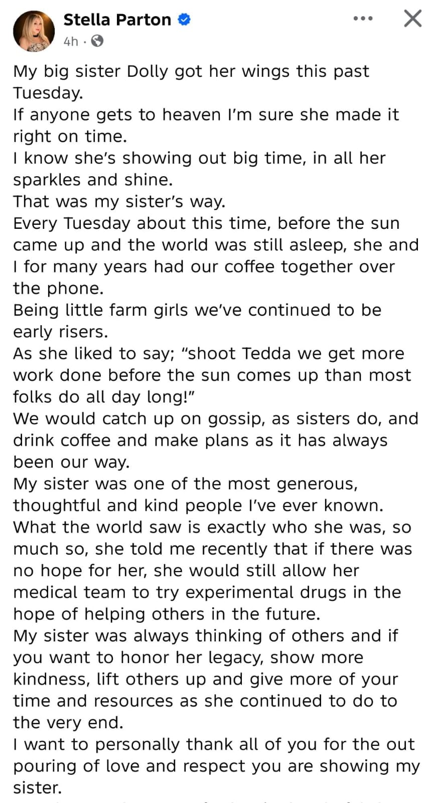 Stella Parton breaks silence on Dolly Parton’s death
