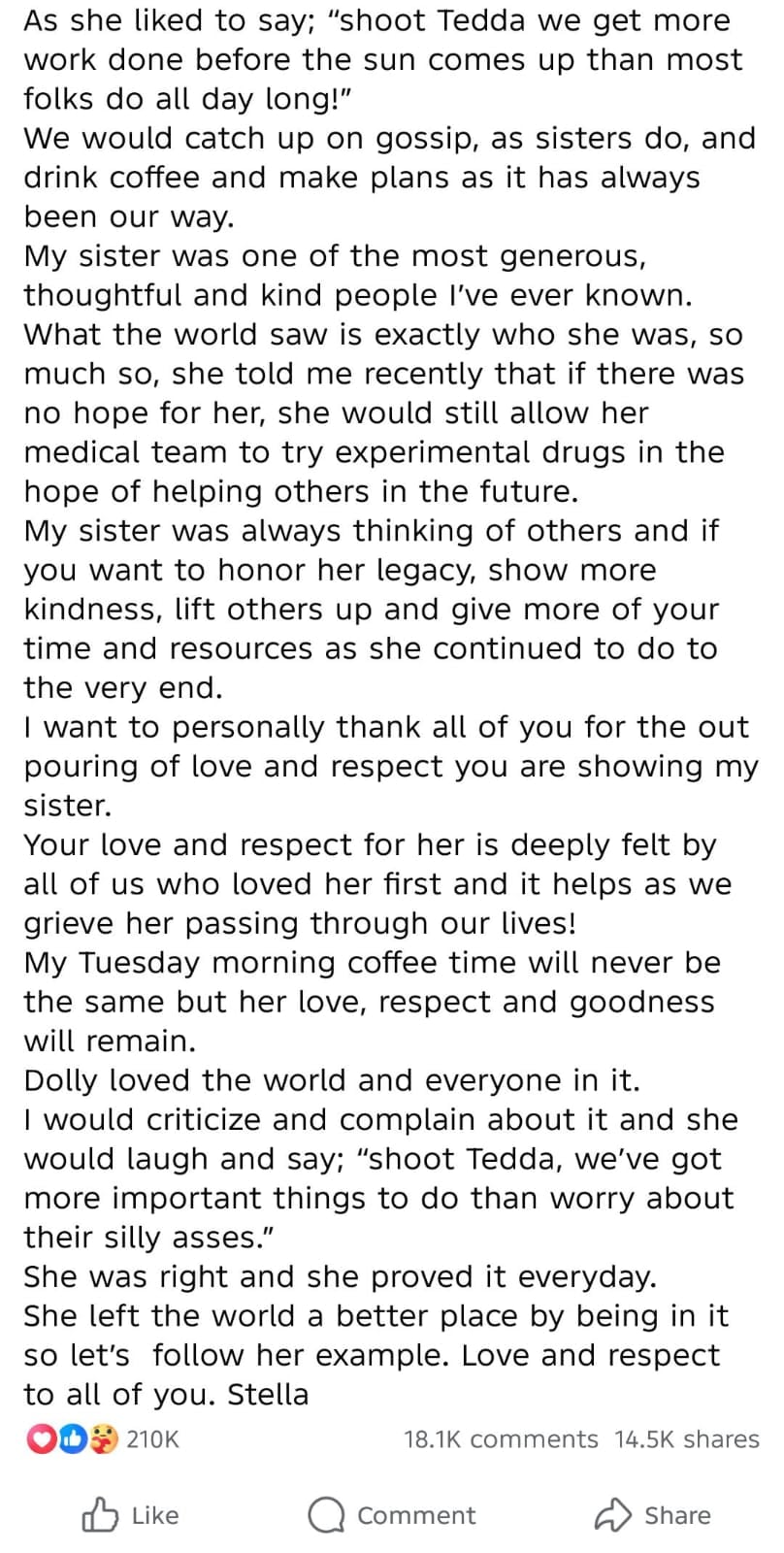 Stella Parton breaks silence on Dolly Parton’s death