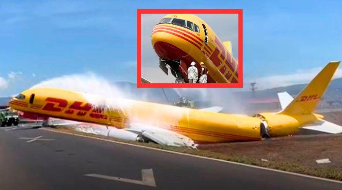 DHL cargo jet catches fire after runway brake lockup at LAX