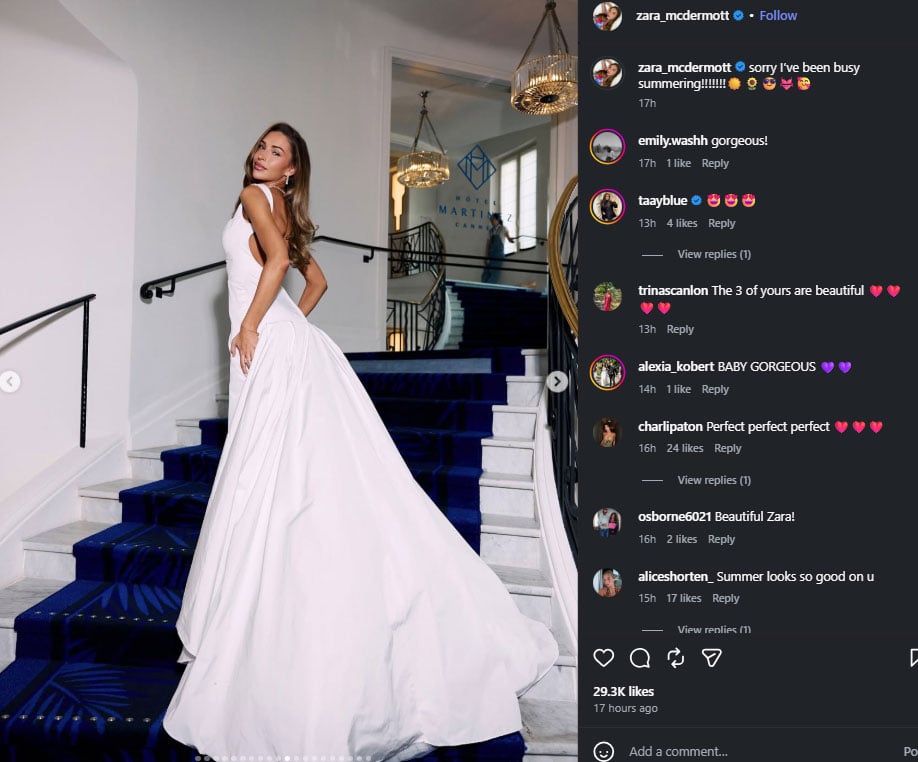 Louis Tomlinsons girlfriend Zara McDermott sends telling message in bridal style gown