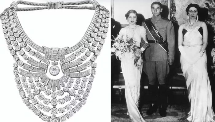 The priceless piece historically commissioned for Queen Consort Nazli of Egypt, who wore it to the 1939 royal wedding of her daughter Princess Fawzia