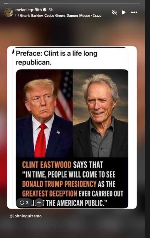 Dakota Johnsons mom Melanie Griffith shares fake Clint Eastwood quote targeting Trump