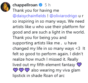 Chappell Roan thanks Olivia Rodrigo in sweet letter post Daisy Chain Fields show