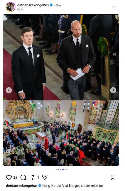 Norwegian royal family acknowledges Prince William at funeral