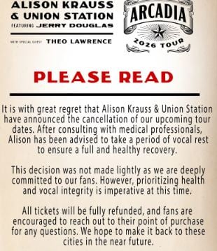 Alison Krauss & Union Station call off upcoming tour dates for heartbreaking reason