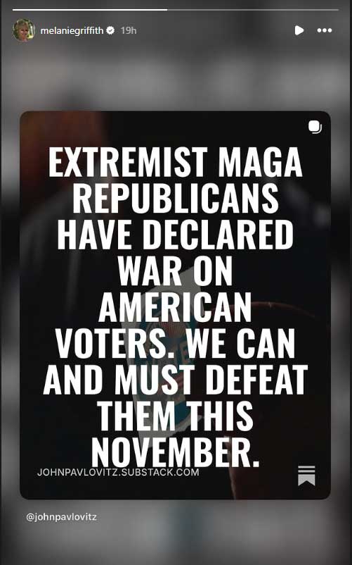 Dakota Johnsons mom shares anti-Trump message for American voters