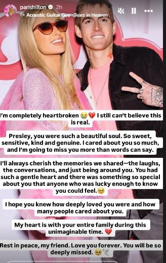Paris Hilton reacts to Presley Gerbers sudden death: Im completely heartbroken
