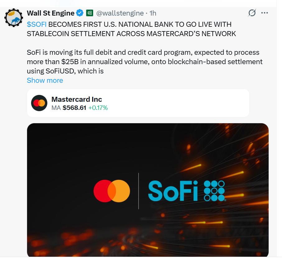 SoFi launches first U.S. stablecoin settlements on Mastercard: What users need to know