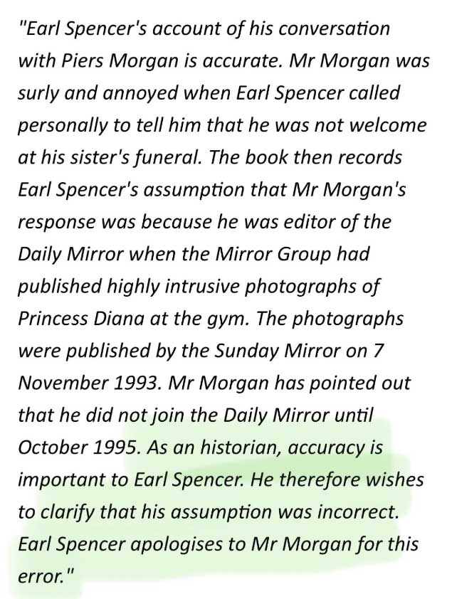 Piers Morgan reacts to Charles Spencer apology