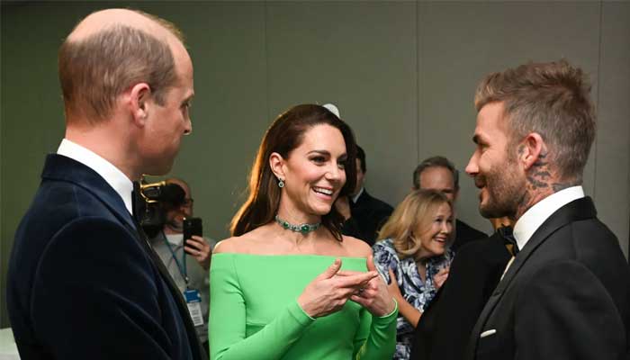 David Beckham rubs shoulders with Prince William and Kate Middleton in London