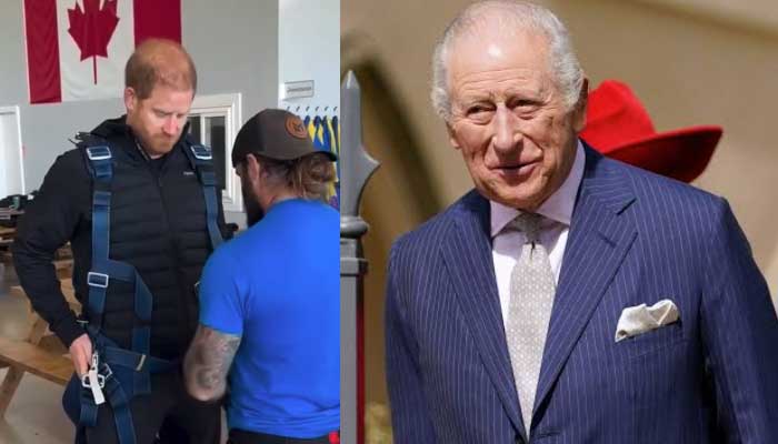 Prince Harrys skydive compared to King Charless parachute jump