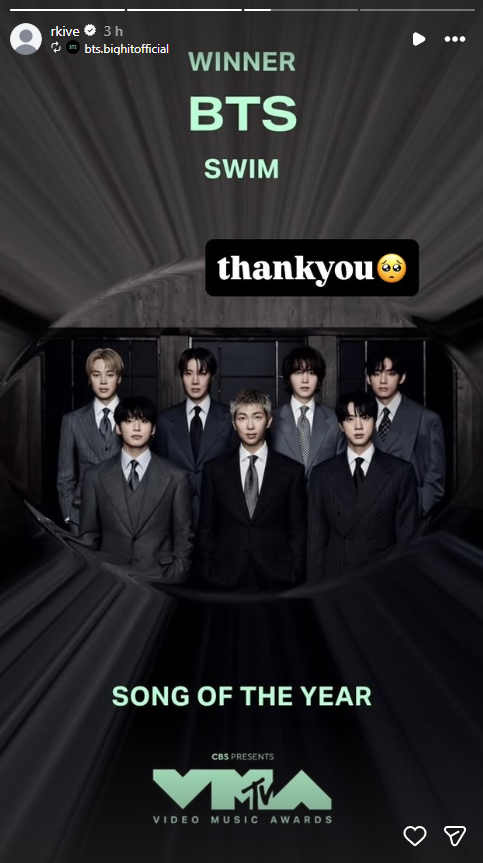 BTS RM expresses gratitude over 2026 VMAs win as K-pop band skips ceremony