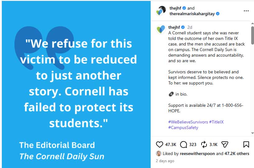 Bella Hadid, Reese Witherspoon support Cornwell University assault victim