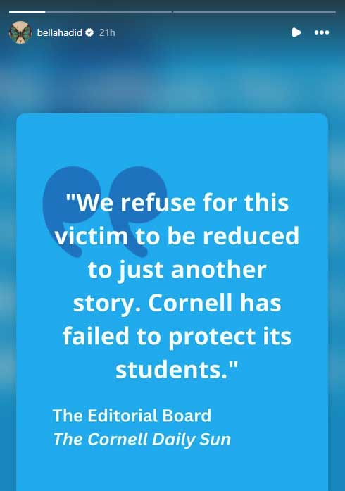Bella Hadid, Reese Witherspoon support Cornwell University assault victim