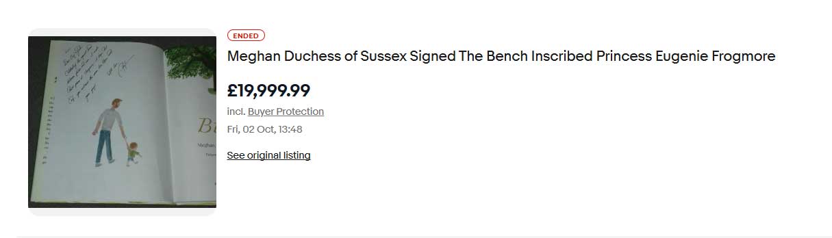Princess Eugenie and husband criticised over Meghan book sale listing