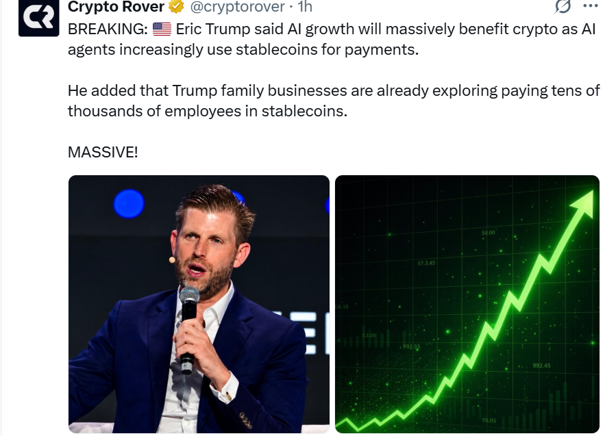 Eric Trump predicts AI boom will fuel a crypto surge