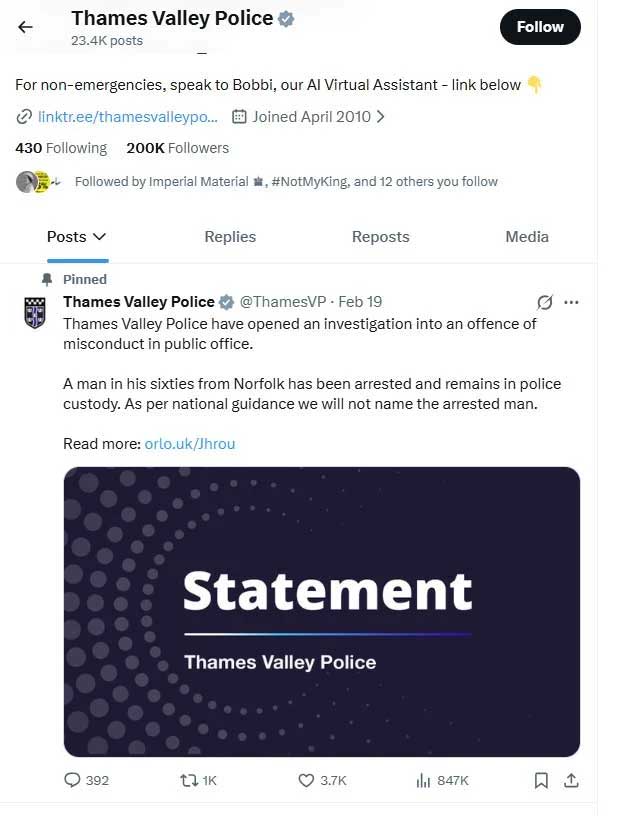Police unpin man in his sixties statement after Andrew Mountbatten-Windsor secures victory