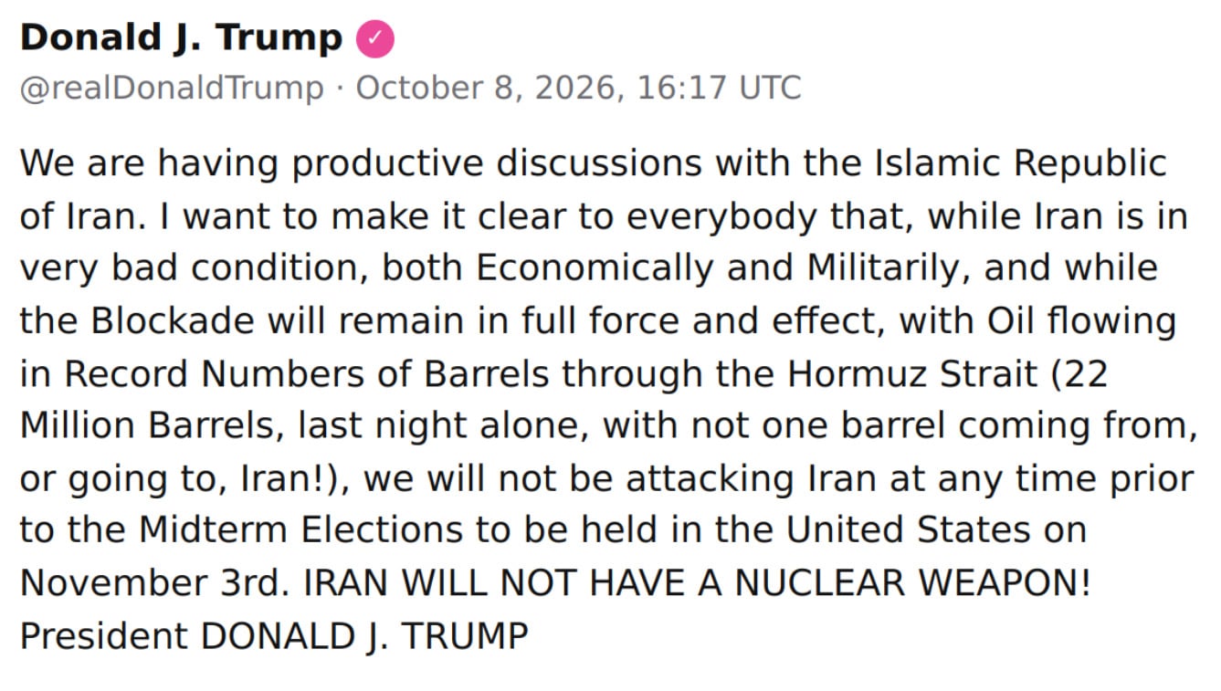 Trump vows not to attack Iran before midterm elections