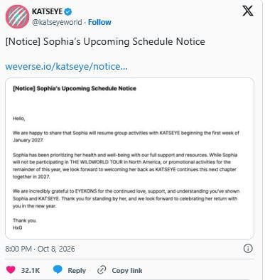 KATSEYE makes big announcement about Sophia Lafortezas return