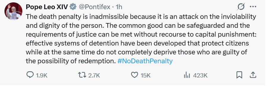 Pope Leo XIV leads global calls to abolish the death penalty on World Day
