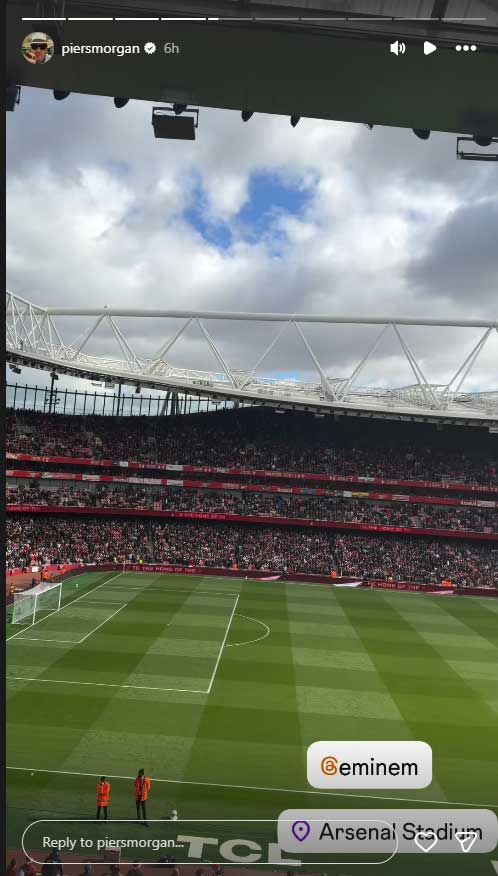 Piers Morgan name-checks Eminem after Lose Yourself blasts out at Arsenal-Leeds clash