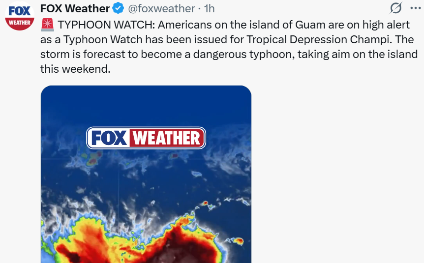 Tropical storm Champi strengthens as it moves toward Guam under Typhoon watch