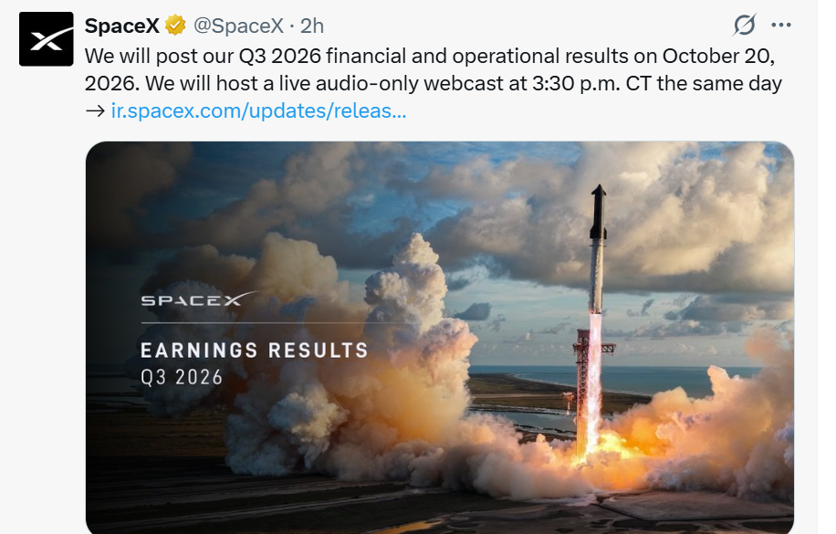 SpaceX sets Q3 2026 earnings release date: What to know
