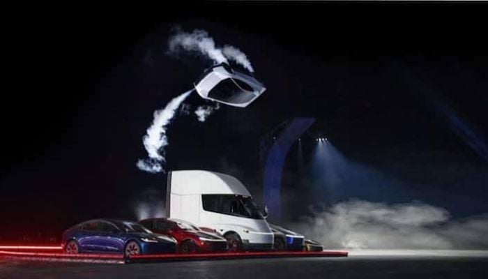 Tesla unveils roadster with midair flips and rocket thrusters