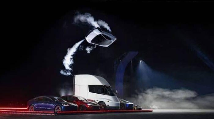 Tesla unveils roadster with midair flips and rocket thrusters
