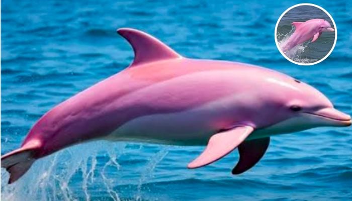 Rare pink dolphin captivates beachgoers after sighting off Oman coast ( Aspects of this picture are AI)