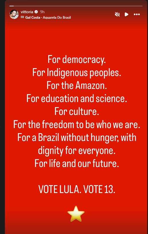 Leonardo DiCaprios girlfriend voices support for Lula before Brazil election